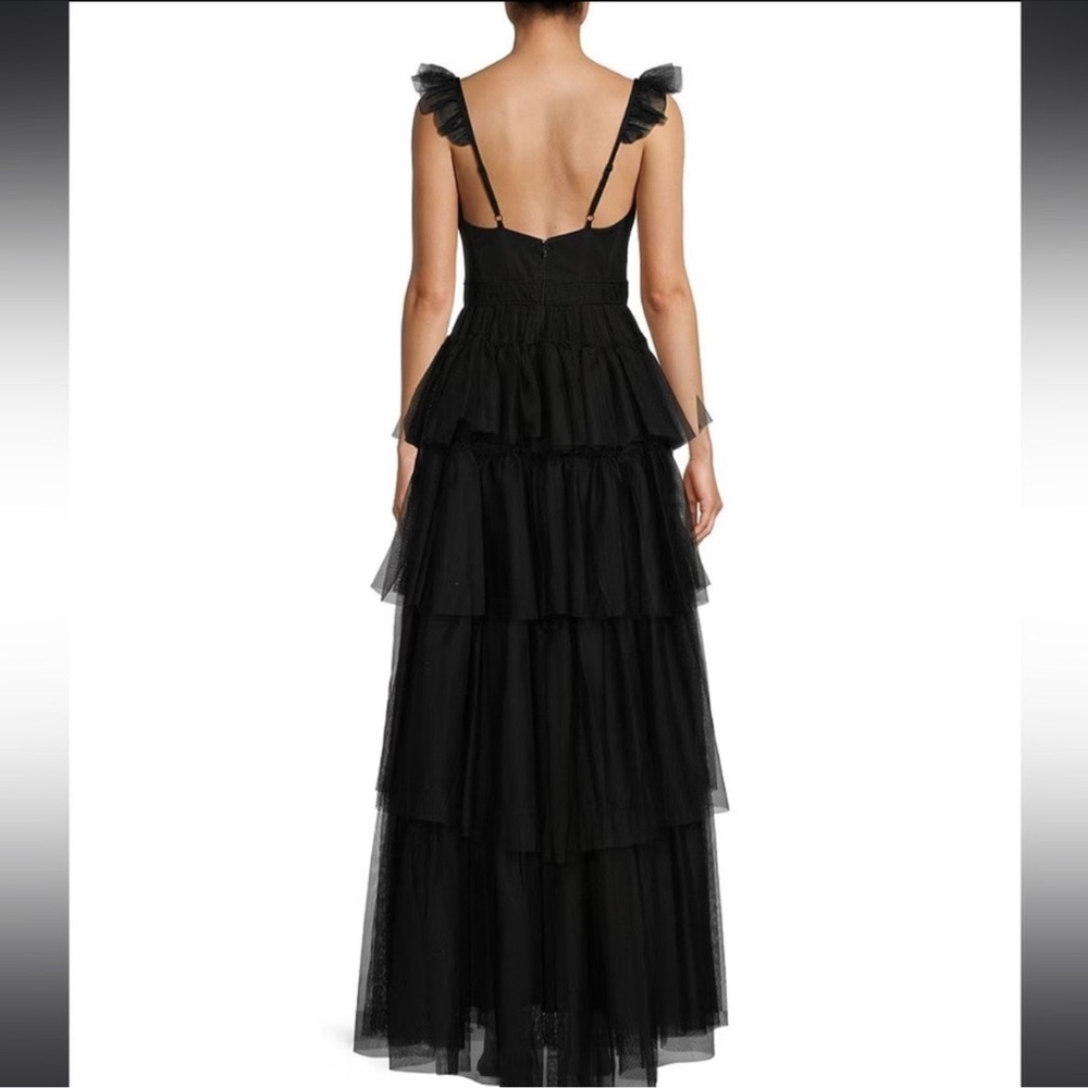 Blondie Nites Flutter Sleeve Sweetheart Neck Tiered Mesh Ball Gown Size 2 - Picture 2 of 10